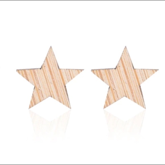 wood heart star earrings - Picture 8 of 8